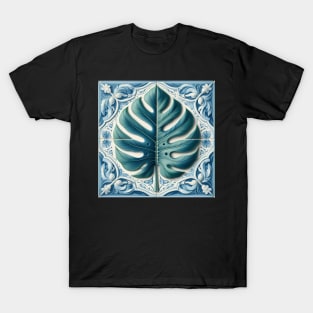 Classic Delft Tile With Monstera Leaf No.4 T-Shirt